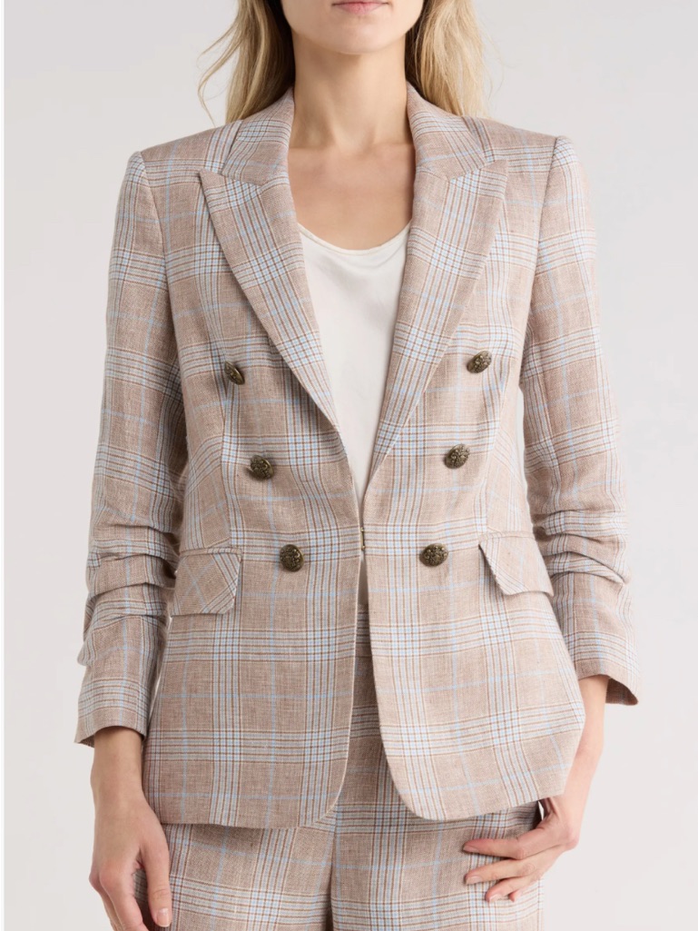 Veronica Beard Beacon Plaid Linen Dickey Jacket Khaki Sz 6 Nwt $798